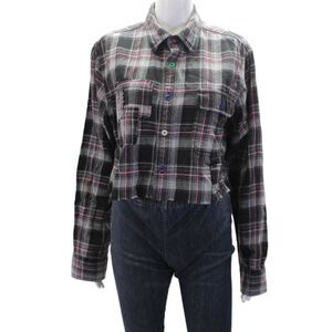 Riley Womens Plaid Collar Long Sleeve Shirt Black Multicolor Size M/L
